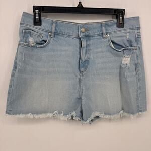 LOFT Light Wash Denim Distressed  mom Frayed Hem Shorts Womens Size 29